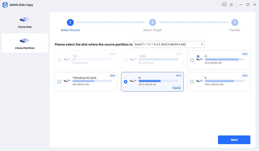 select disk partition to copy