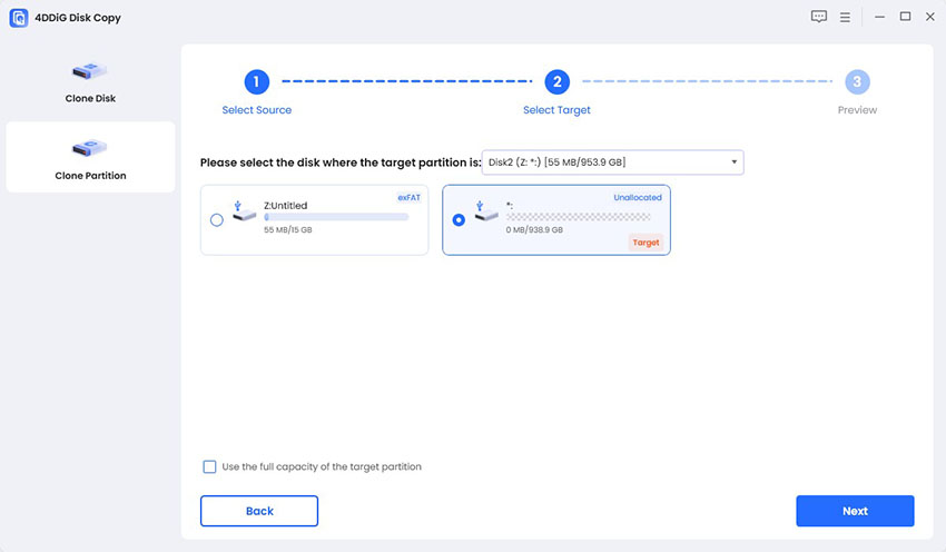 select target partition or unallocated space