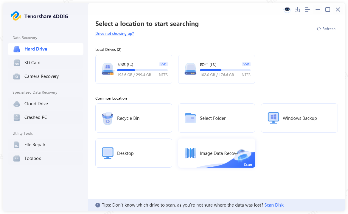 disk image recovery interface