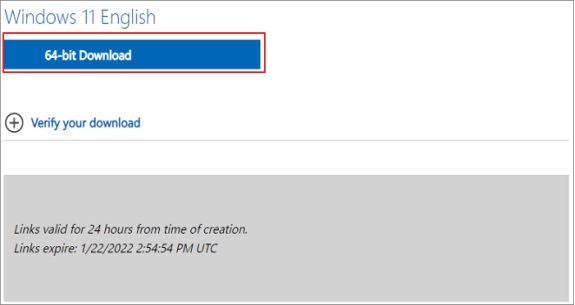 comience a descargar el archivo iso win11