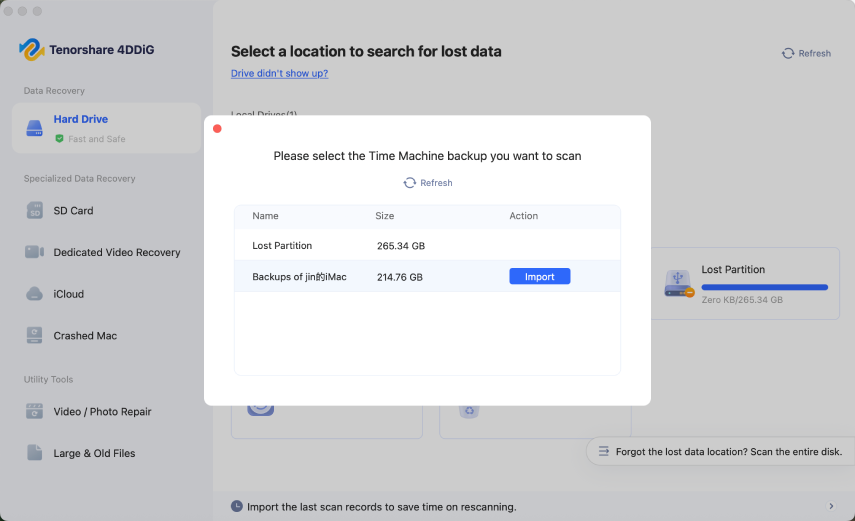 select a time machine backup