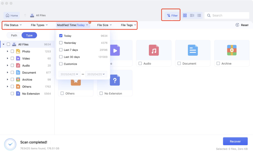 click recover to retrieve all data