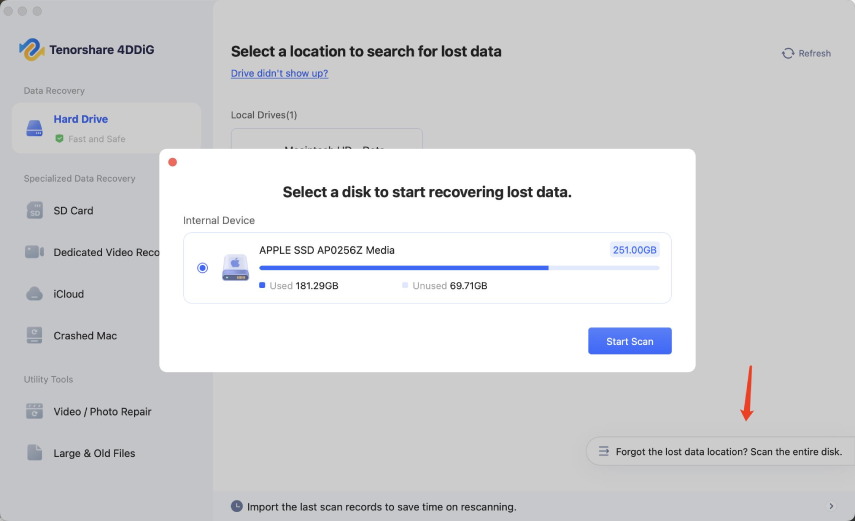 forgot the lost data location