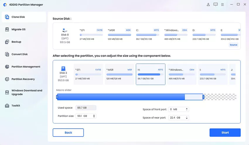 resize cloned partition
