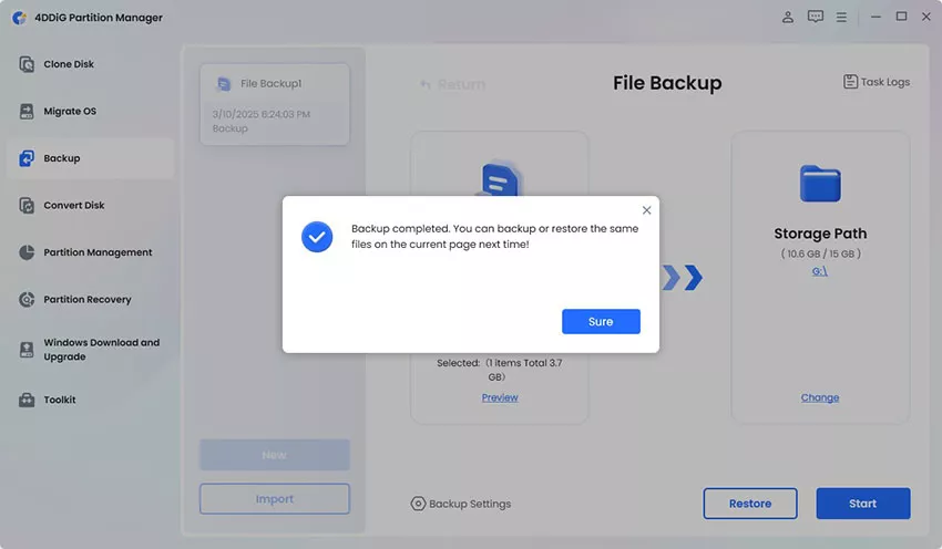 backup files completed