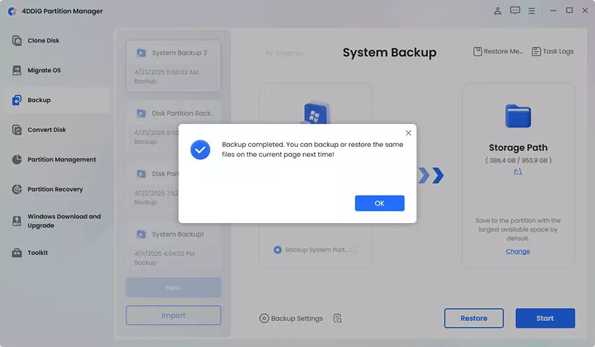 backup system successfully