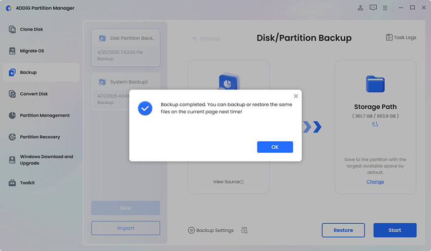 complete to backup disk partitions