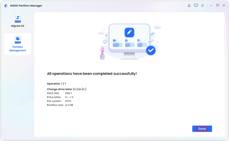 change the drive letter to a new one successfully