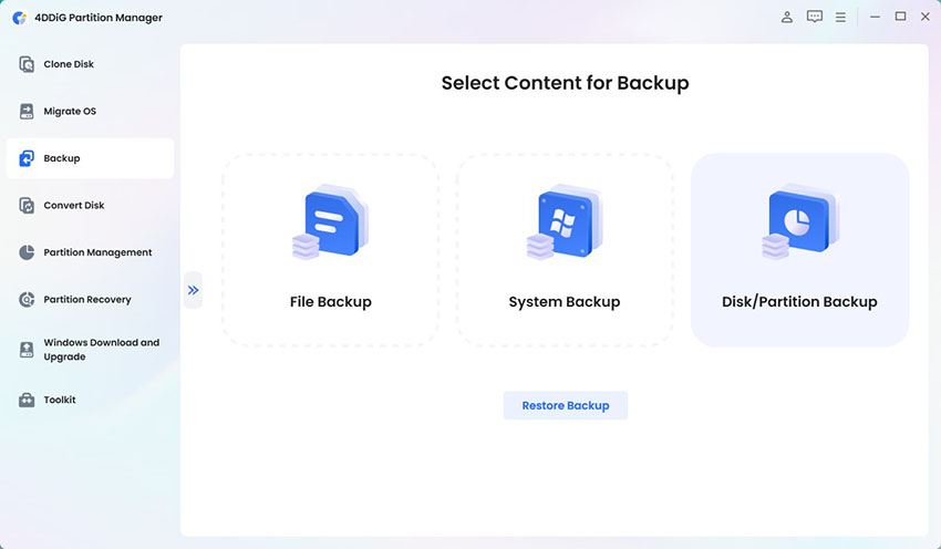 backup disk partition using 4ddig