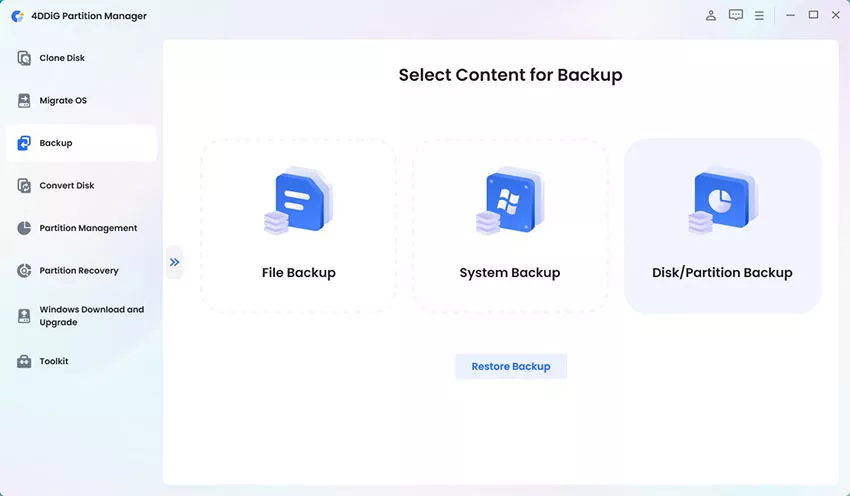 select disk or partition backup
