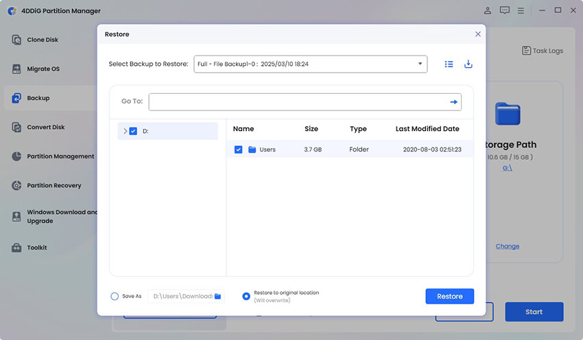 select destination path