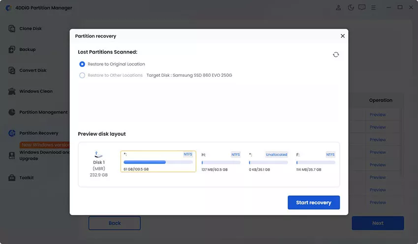 choose restore location