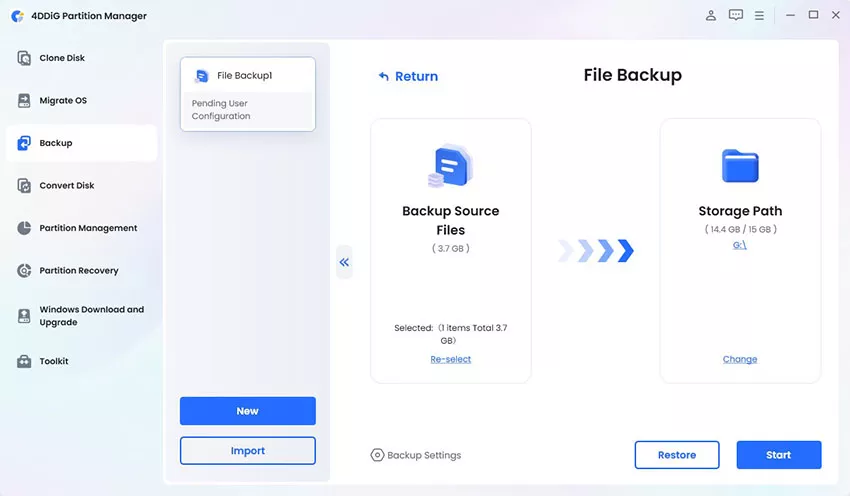 choose files to backup