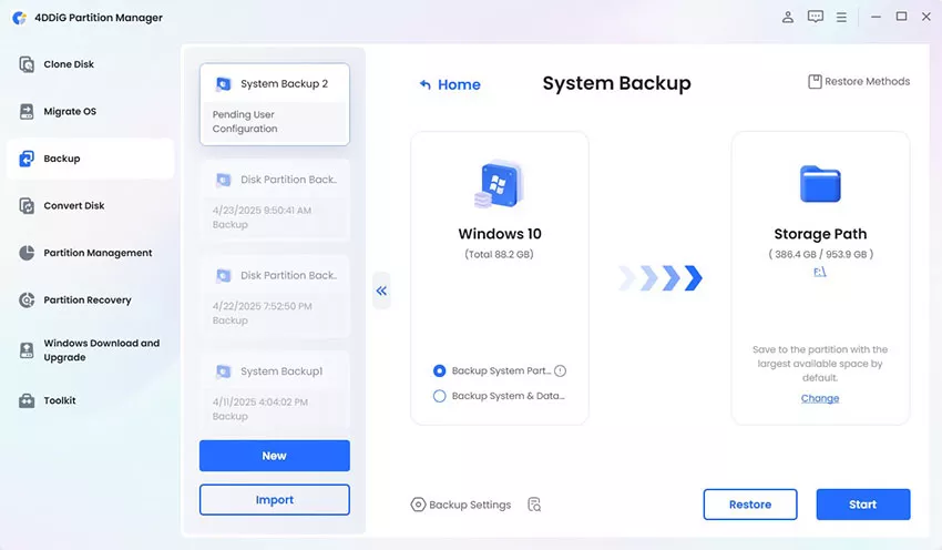 select a storage path