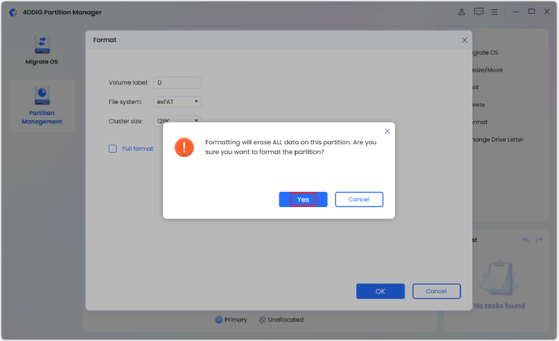 confirm data loss before formatting the partition