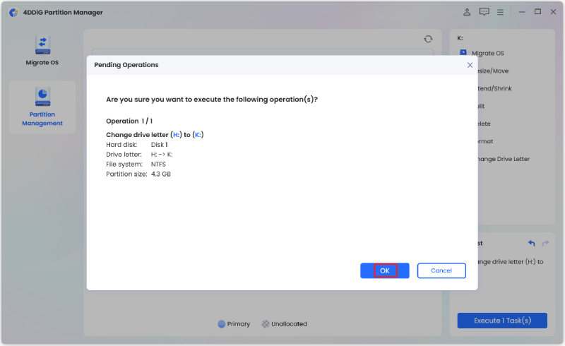 confirm the change made to the drive letter