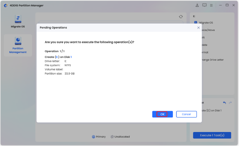 confirm the partition creation operation