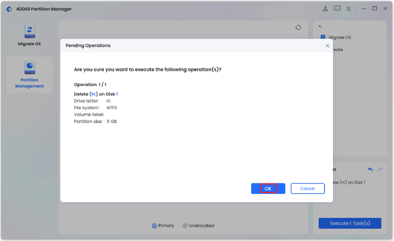 confirm the partition deletion operation