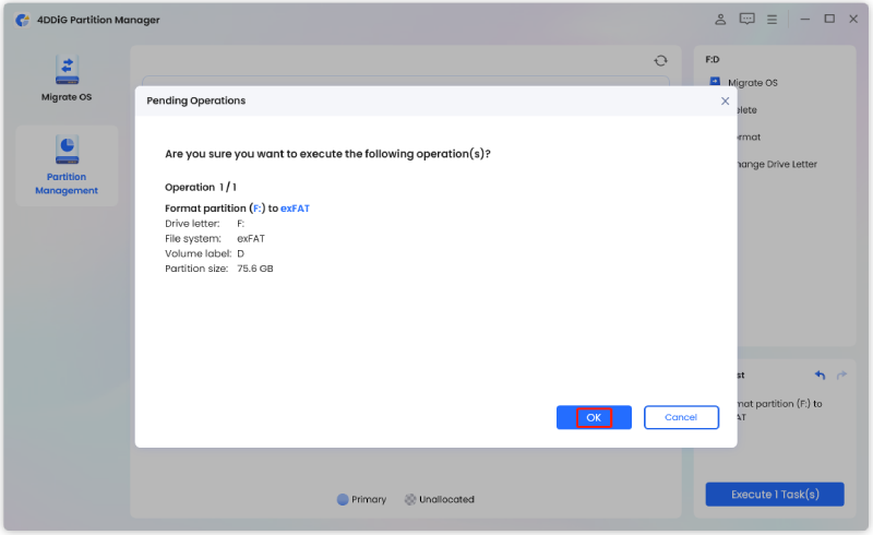 confirm the partition formatting operation