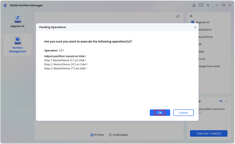 confirm the partition shrinking operation