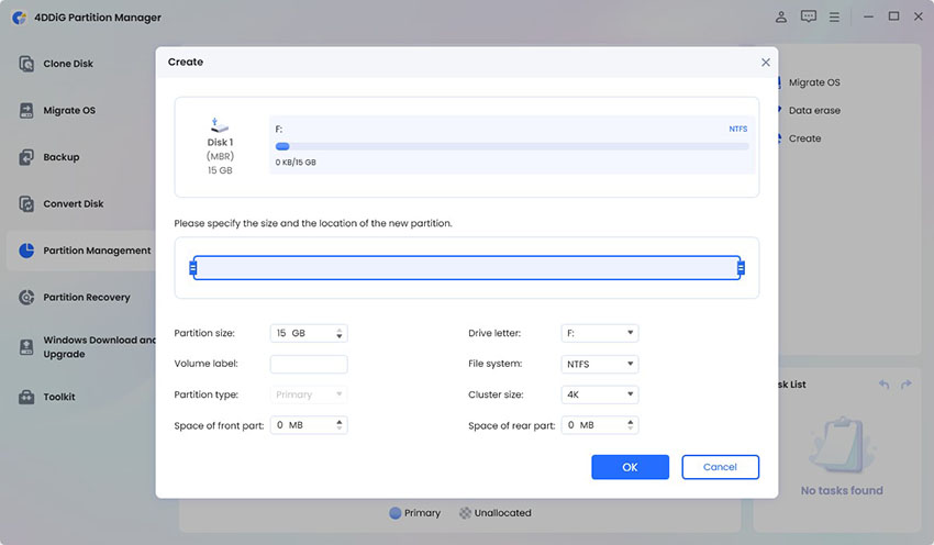 customize the new partition