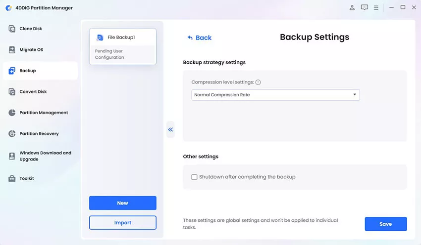 customize backup settings