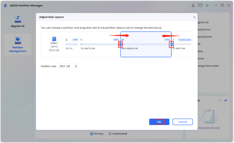 decrease the size of the selected partition