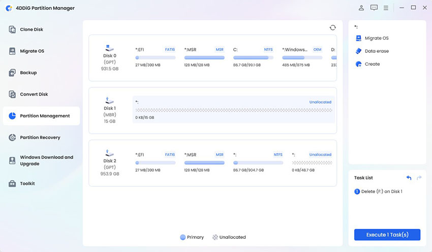 execute external hard drive partition deletion