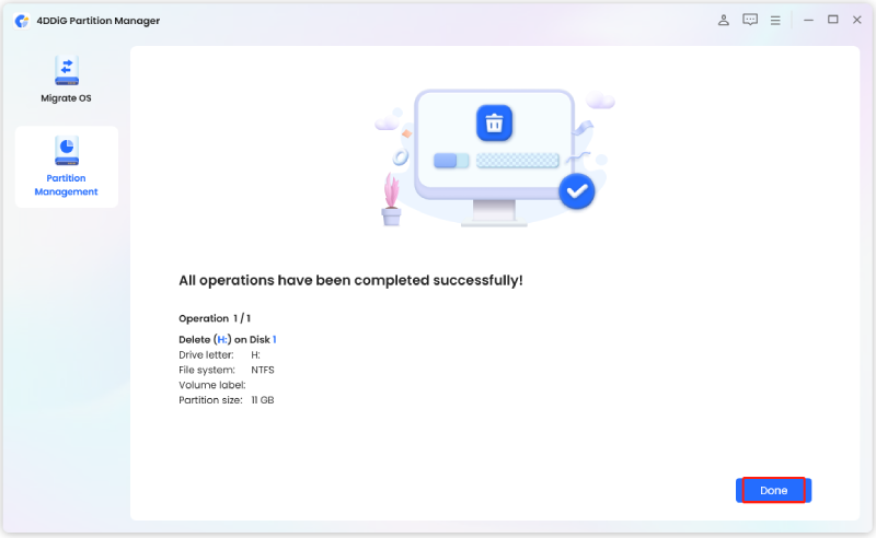 delete the partition successfully