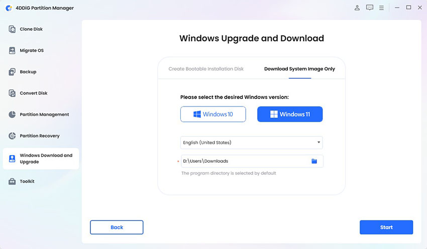 select download system image only
