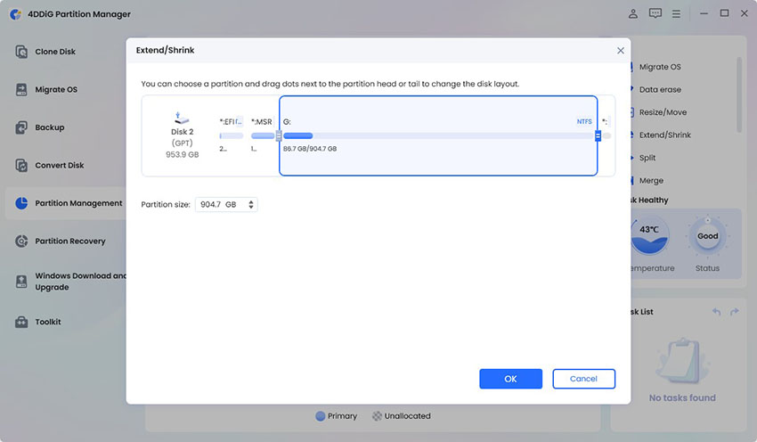 resize the partition to add more space for microsoft visual c