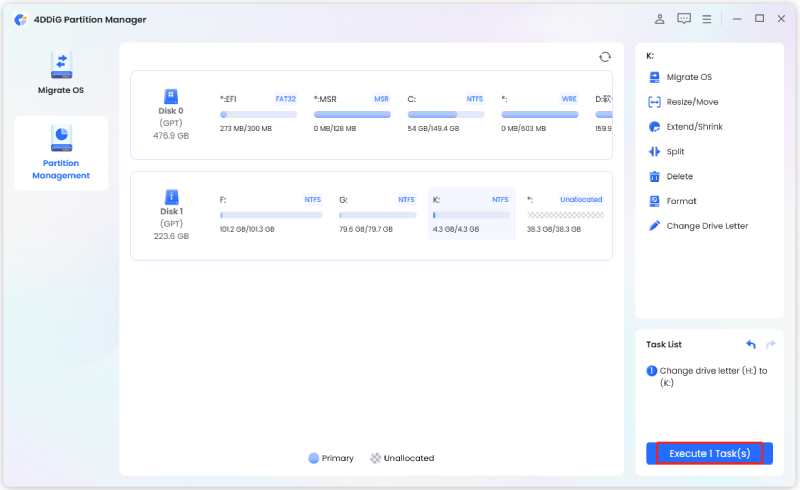 execute the operation of changing drive letter