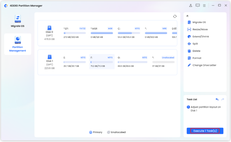 execute the partition extending operation