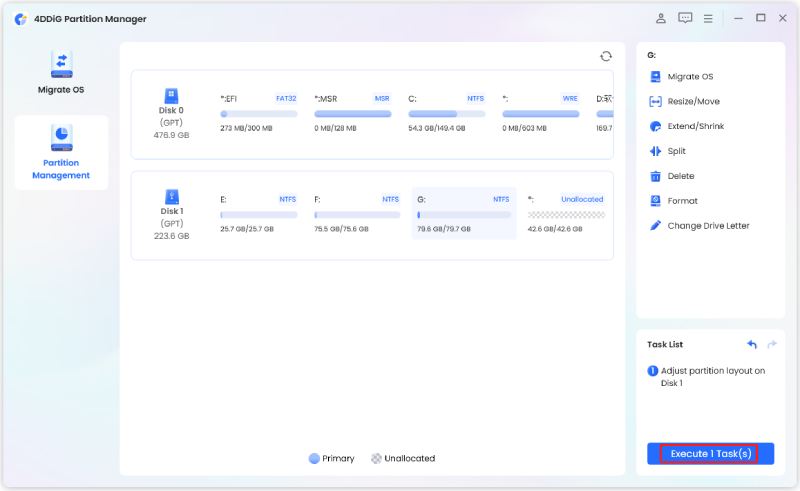 execute the partition shrinking operation