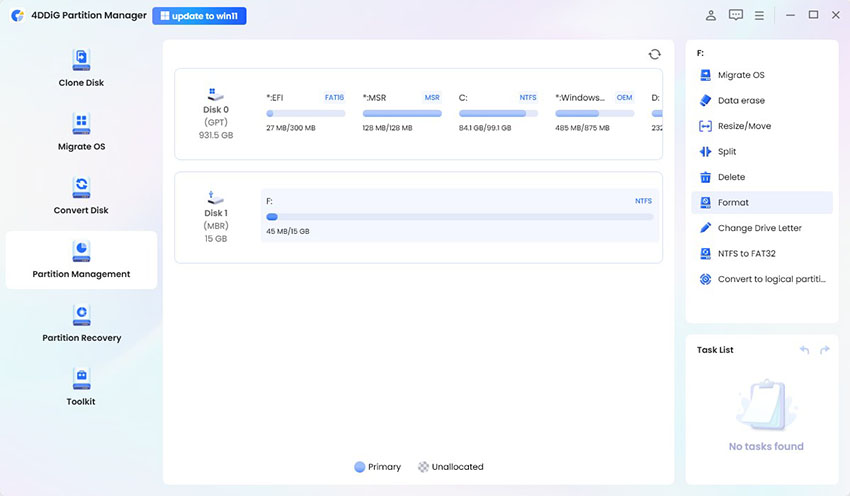 format disk from ntfs to fat32