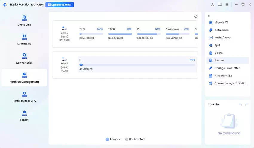 select the usb and click format