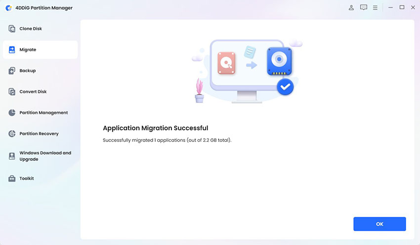 migrate applications to another drive successfully