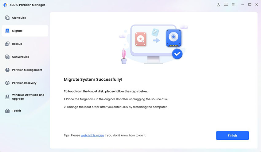 complete to migrate os to ssd