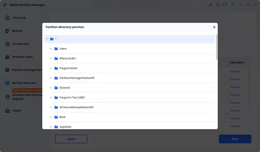preview partition directory