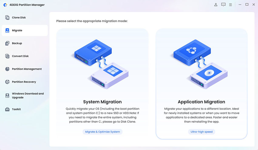 migrate programs with 4ddig partition manager