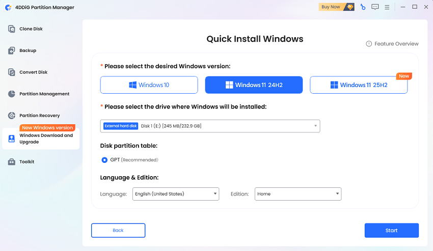 click start to quick install windows 