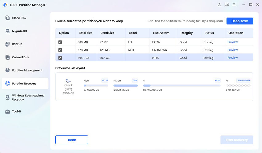 do a deep scan before recover partition