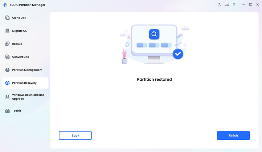 recover partition finish