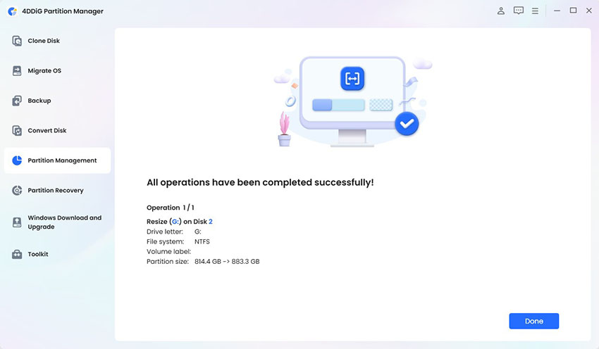 resize partitions successfully