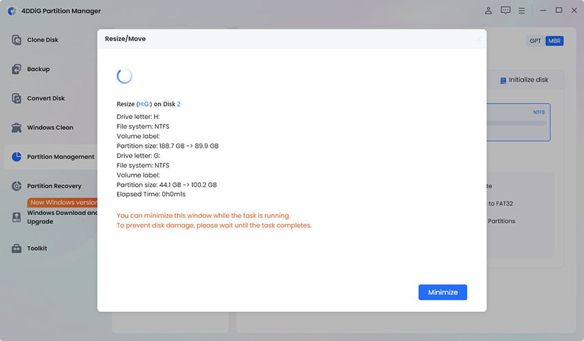 resizing the drive