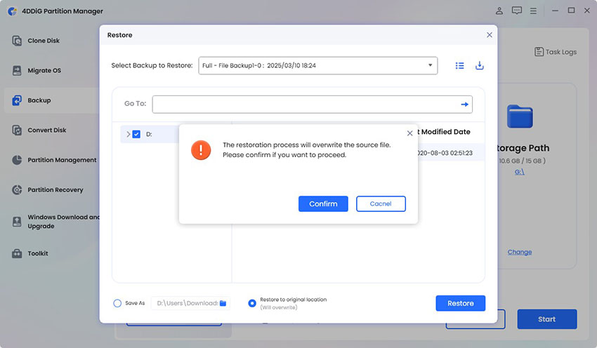 confirm to overwrite
