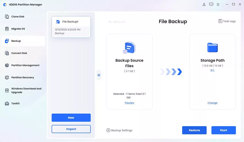 restore from file backup