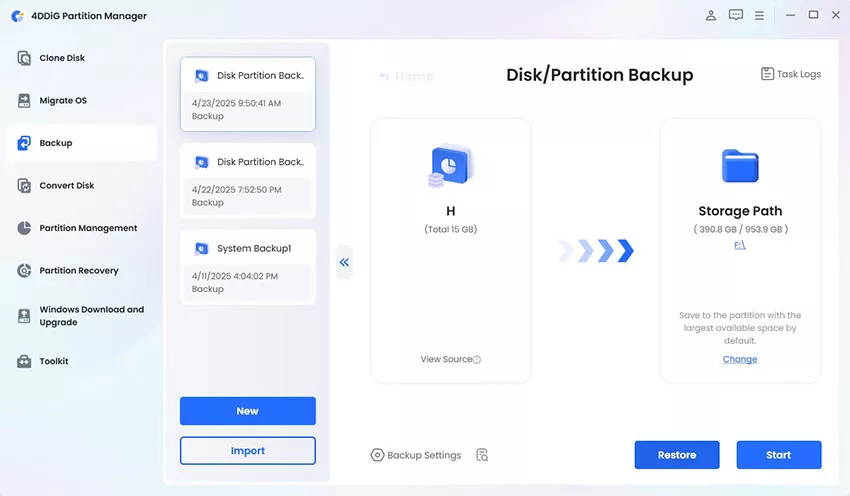 restore from disk or partition backup