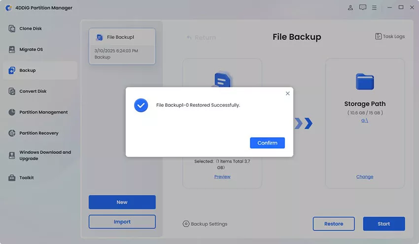 restore file backup successfully