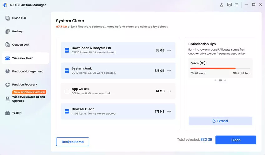 select files to clean